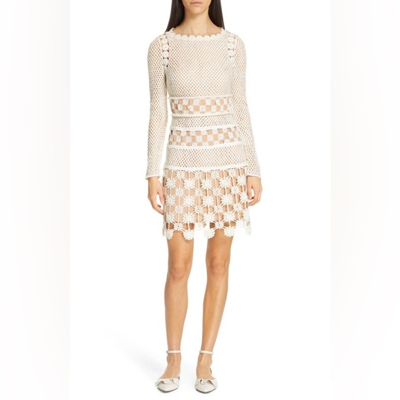 knee length dresses for ladies Self-Portrait - Kjoler - Floral Lace Mini Dress - White main image 1